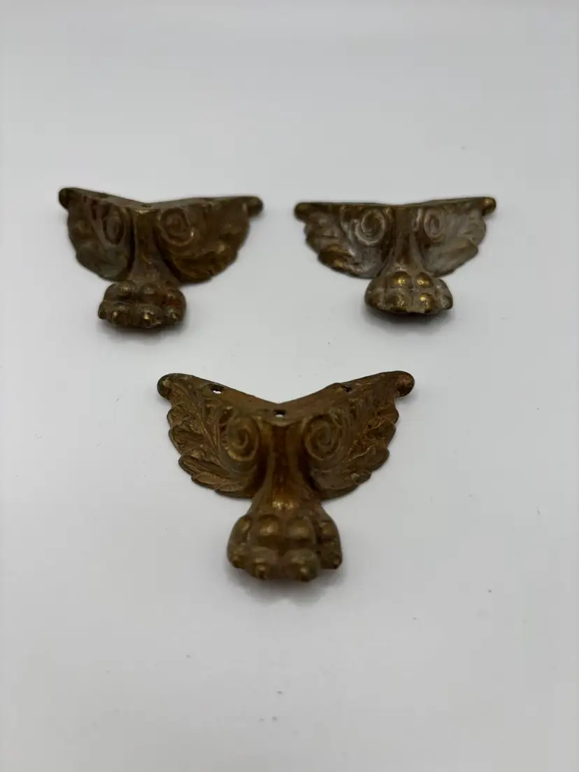 Vintage Decorative Brass Claw Foot Corner Pieces, Set Of Three