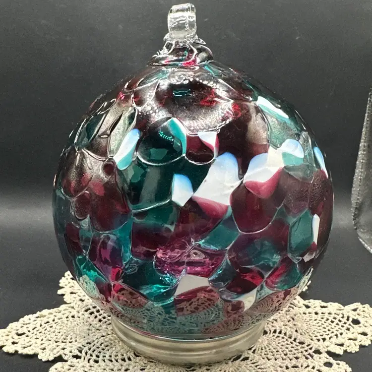 Hand-Blown Fused Glass 5” Multicolored Ornament, Friendship Ball