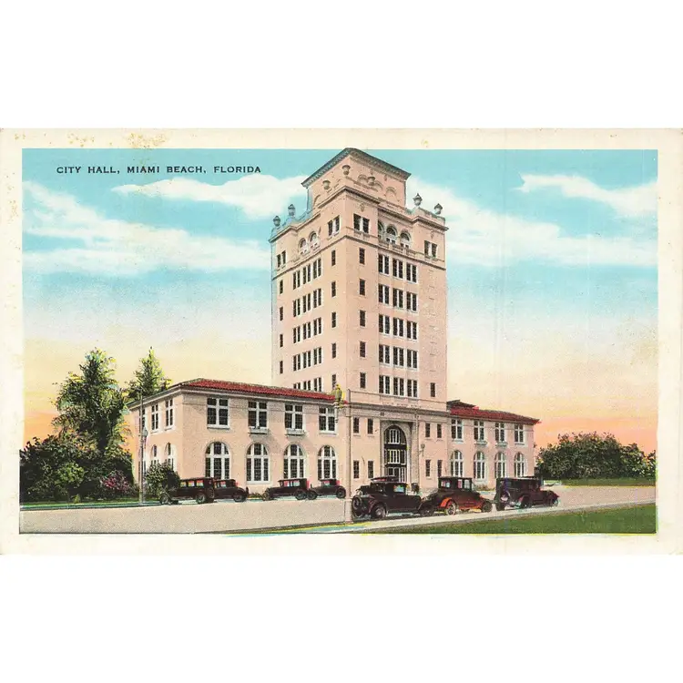 MIAMI BEACH FLORIDA~CITY HALL~ANTIQUE VINTAGE POSTCARD