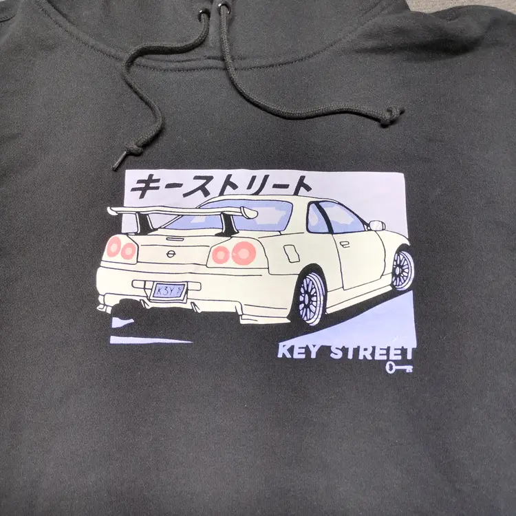 Key Street Karuma Black Hoodie Large JDM Skyline Drift Car Graphic Japanese Text