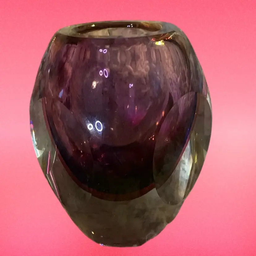 17b. Vintage glass Vase with oval flat areas.