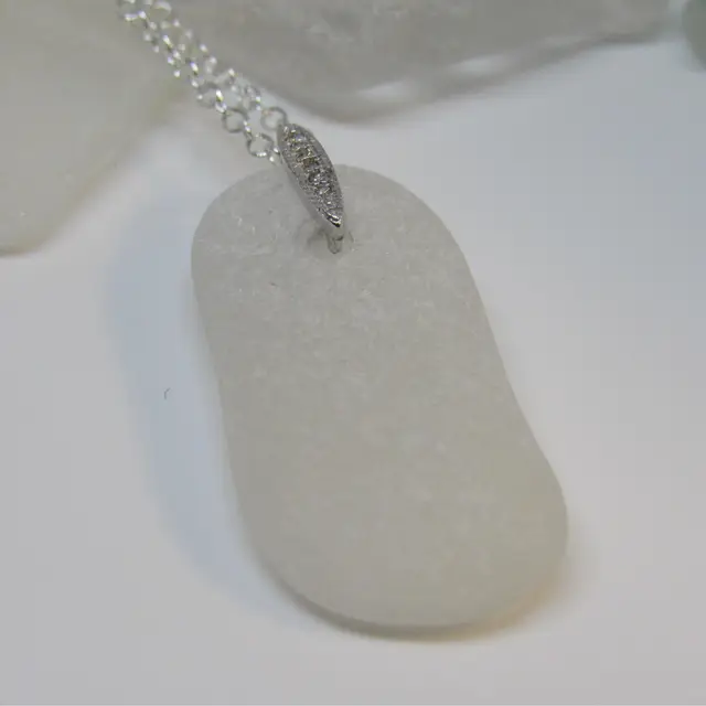 Maine Sea Glass Pendant Necklace-Beautifully Weathered White