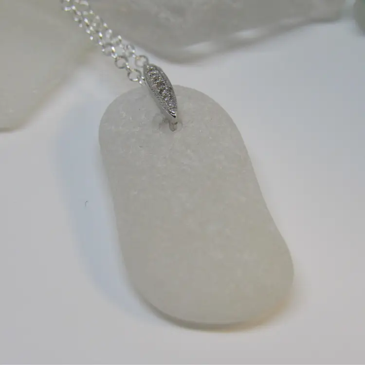 Maine Sea Glass Pendant Necklace-Beautifully Weathered White