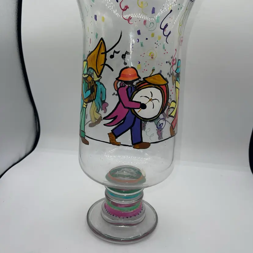 New Orleans Jazz Vase Hand Painted Signed By Artist  14.5”
