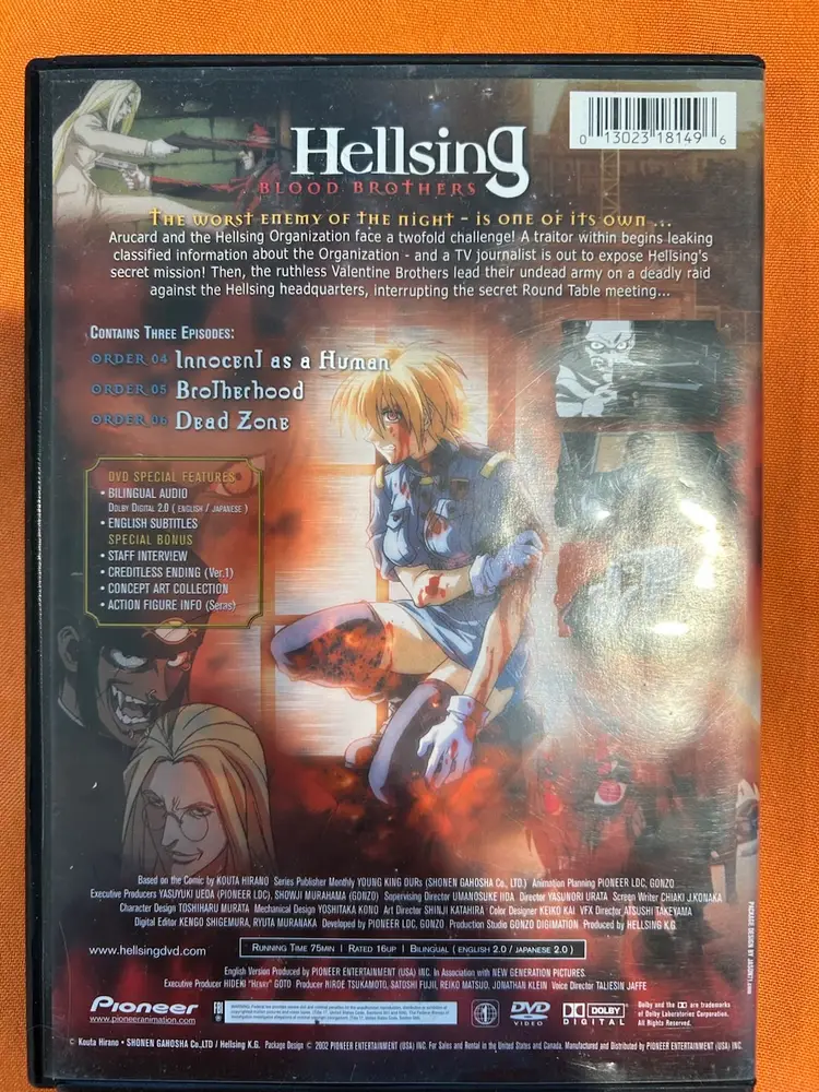 Hellsing - Vol. 2: Blood Brothers (DVD, 2002) Anime.