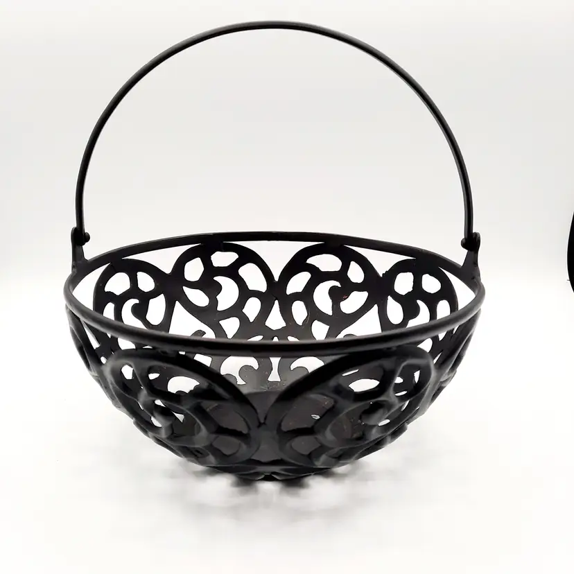 Black Iron Metal Basket Cutout Scroll Design Made in India