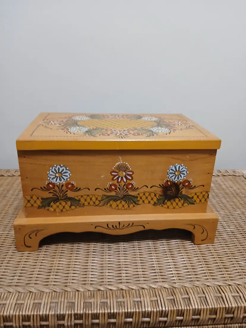 Hand-Painted Floral Wooden Box