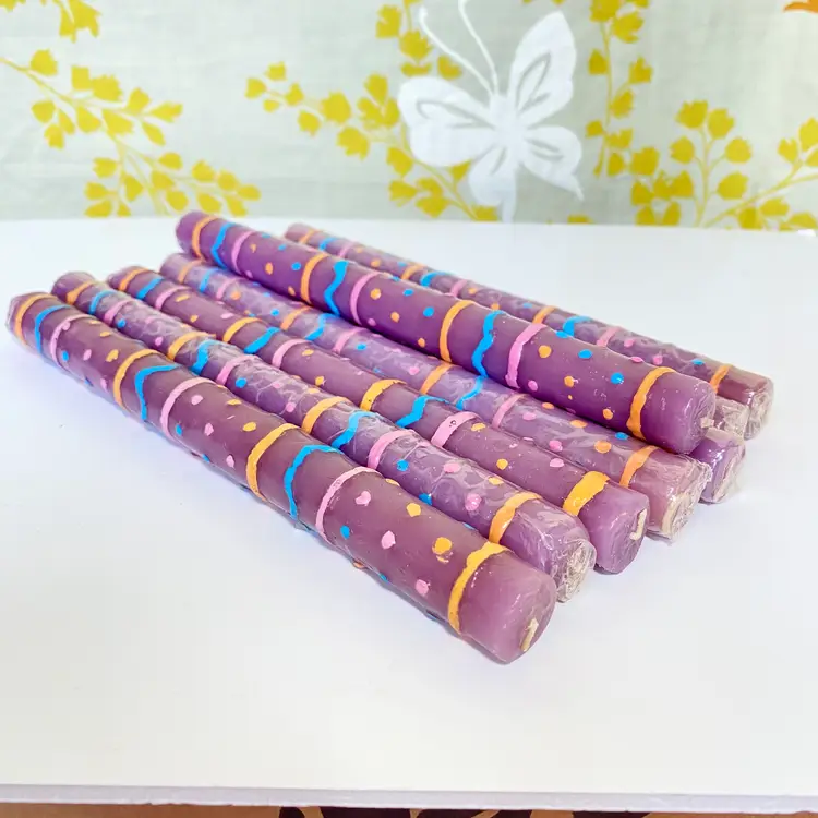 Vintage 10" Candles Hand Sculpted Purple Multicolor Unlit Original Box