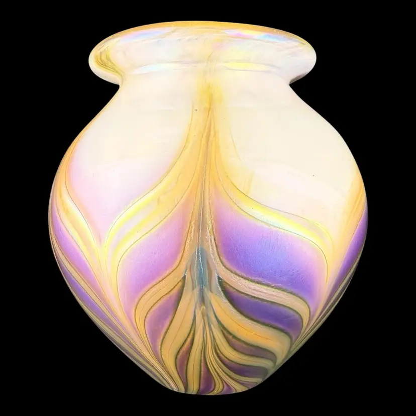 Eickholt Iridescent Pulled Feather Glass Vase 4.5”