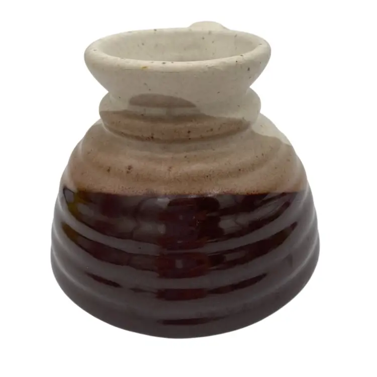 Vintage Studio Pottery Stoneware Wide Bottom Mug, Speckled Cream/Cocoa/Chocolate