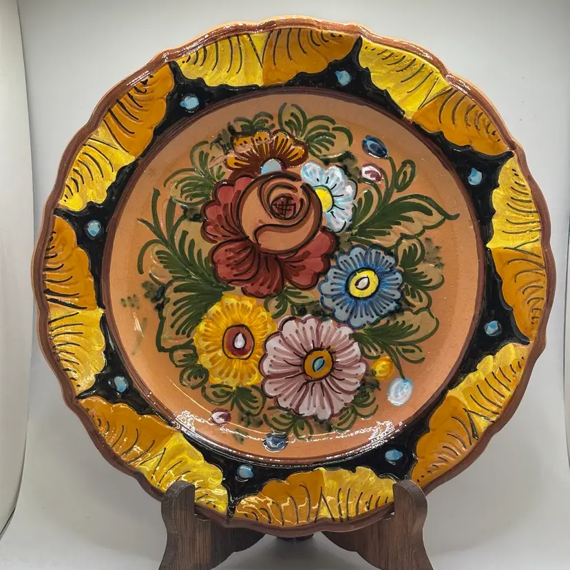 Made In Italy Red clay Floral Plate Signed 9”*