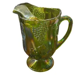 Vintage Indiana Glass Green Large 11" Harvest Grape Carnival Glass Pitcher