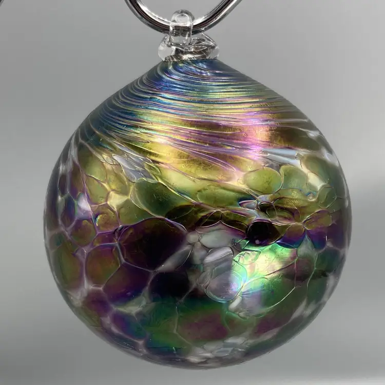Hand Blown Art Glass Orb Ball Colorful Iridescent - Ornament