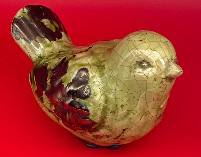 Ceramic Bird w/ Intentional Crazing, 4" Tall x 6" Wide