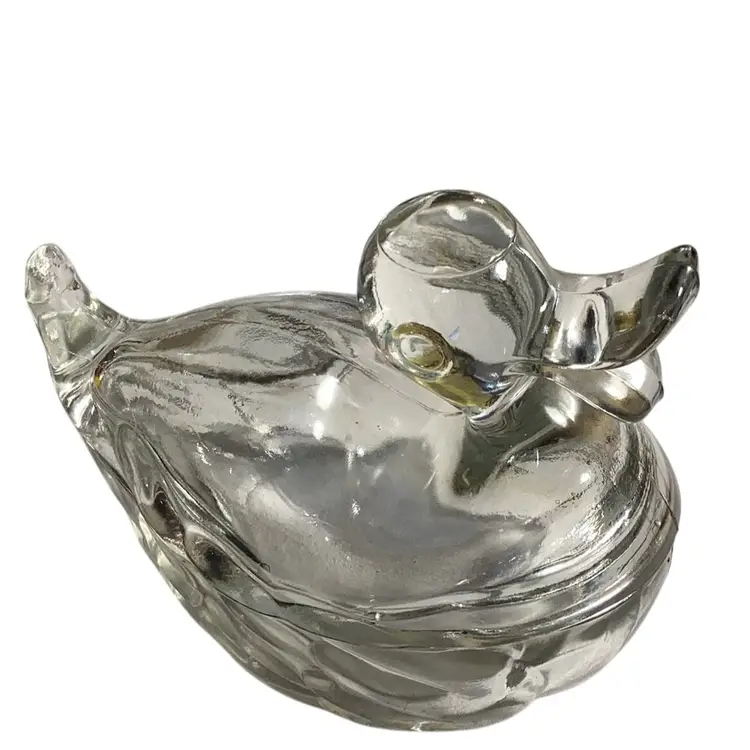 Vtg Clear Glass Duck Candy Dish 5.5” T X 6.5” L