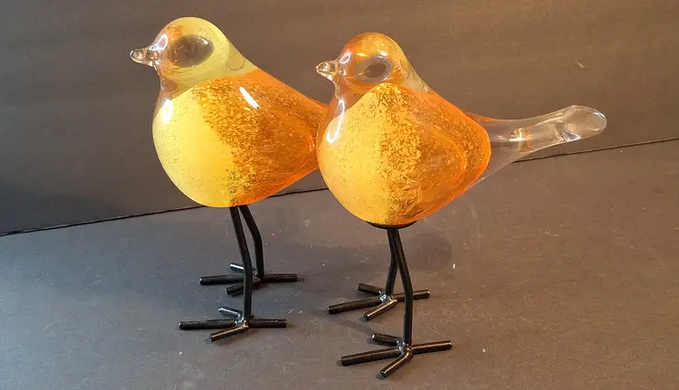 Murano Hand-Blown Glass Birds with Metal Tall Legs - Orange or Green