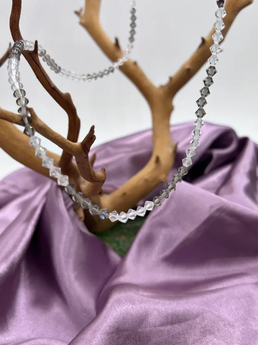 30” Grey And Aurora Borealis Faceted Crystal Necklace