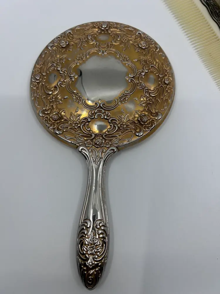 Vintage Silver Plated Hand Mirror, Brush and Comb Vanity Set
