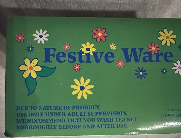 NIB Vintage 1999 SCHYLLING Festive Ware 13 PC China Tea Set Child Doll Size