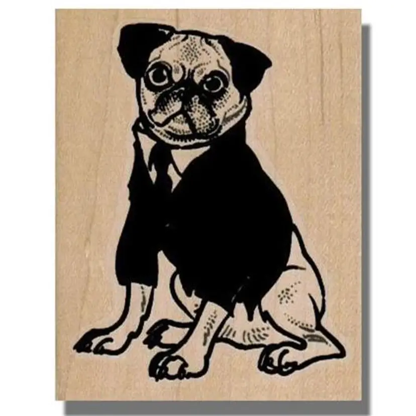 Pug Wearing Coat and Tie Dog Rubber Stamp