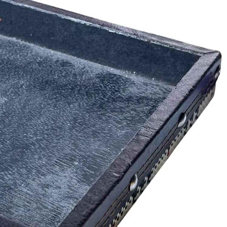 Vintage Wood Leather And Cane Valet Box Tray 13"x 7.25" X 1.5"