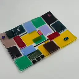 Art Glass Tray Fused Dichroic Rectangle Colorful Dish With Wavy Edge