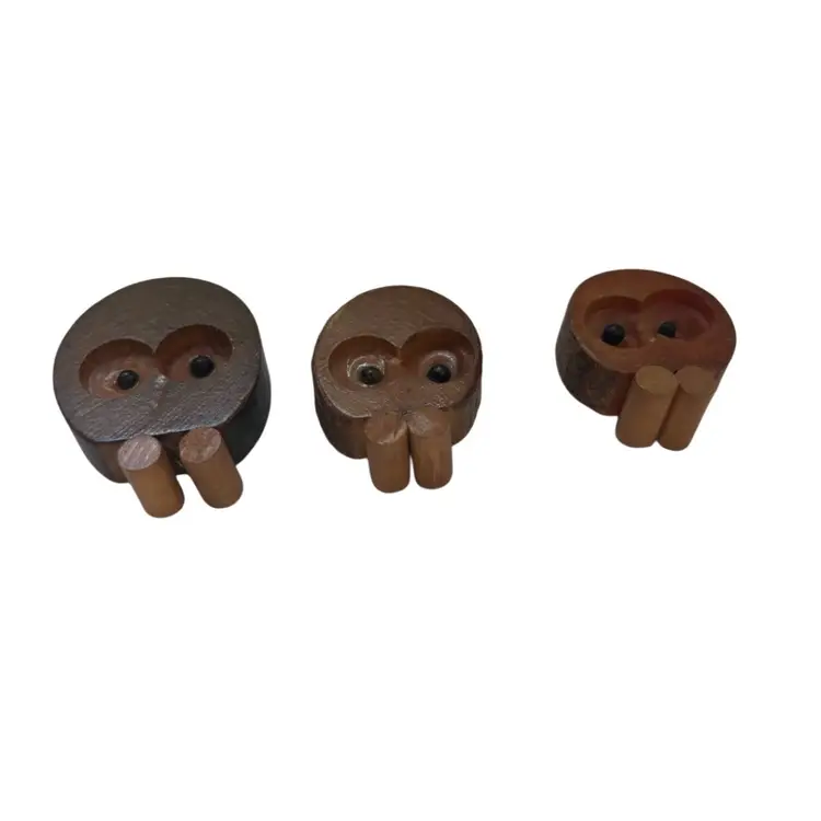 3 Vintage Made In Japan Wood Owl Magnets