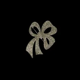 Kenneth Jay Lane KJL Signed Silvertone & Rhinestone Bow Brooch - 3.25”