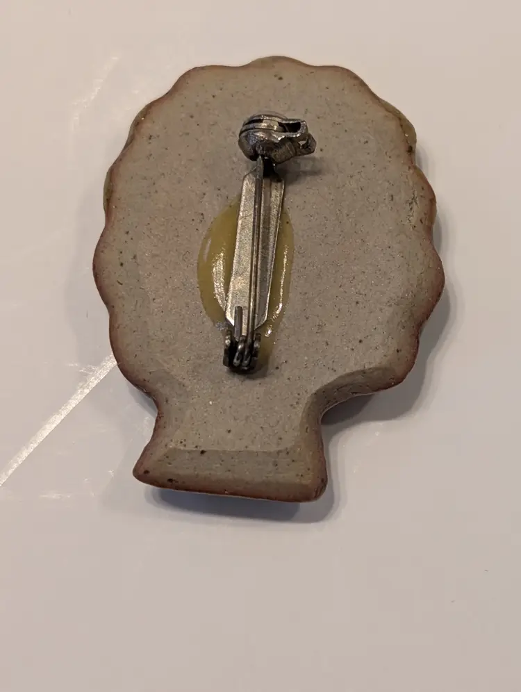 Pottery Lion Brooch Whimsical Handmade