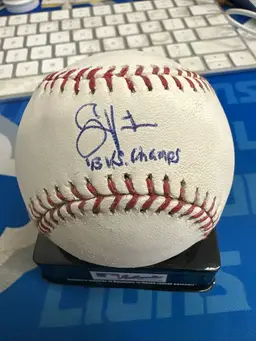 Shane Victorino signed OML Baseball with 13 WSC JSA