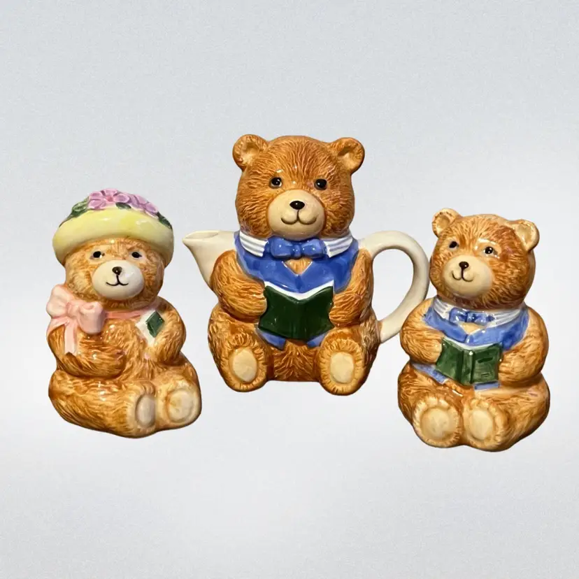 Otagiri Mary Ann Baker Teddy Bear Salt And Pepper Set With Small Creamer Japan