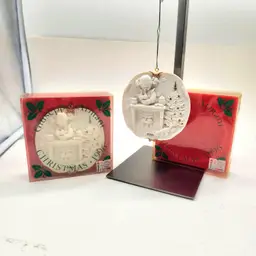 2-Vtg 1996 Giuseppe Armani Girl Baking Christmas Plaque, Raised Porcelain, Italy