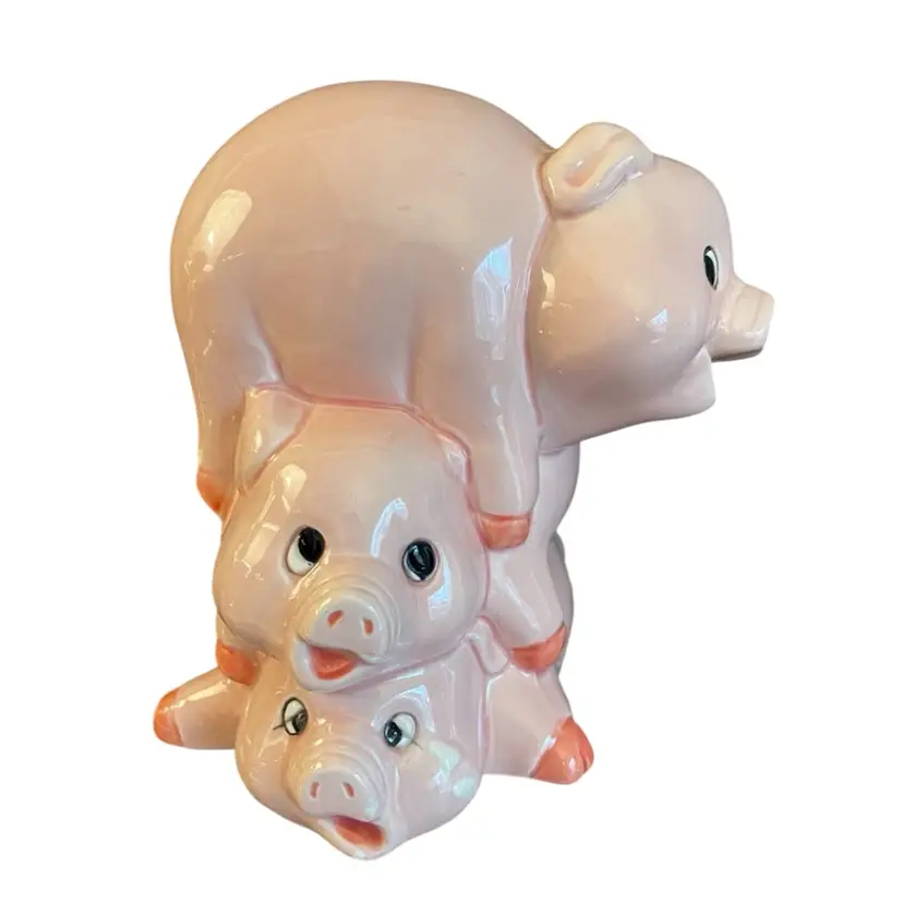 Vintage "Three Pink Pigs" Ceramic Coin Bank