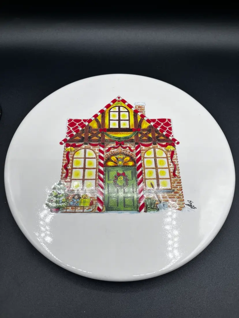**Italian Ceramic Noi Footed Holiday House Platter 10.5”