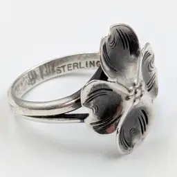 Dogwood Blossom Flower Ring Vintage Sterling Stuart NYE Signed