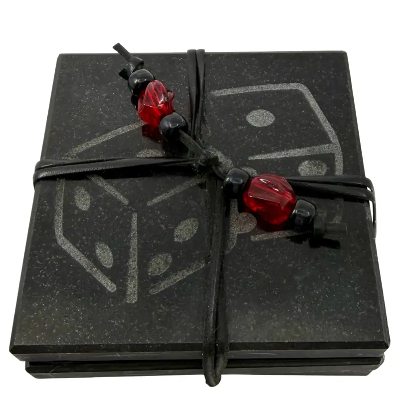 Etchings by Thirstystone Natural Black Stone Gaming Dice Coasters (Set of 4) New
3.75”
