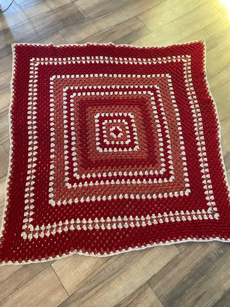 Beautiful deep Red Vintage Square blanket Afghan