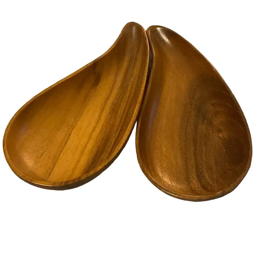 2 Royal Acacia Money Pod Wood Candy Nuts Tray