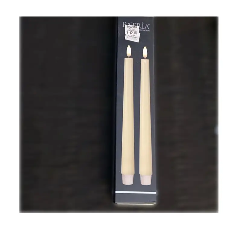 PATRIA Ivory Taper Candles w/LED Flame. 11” pair