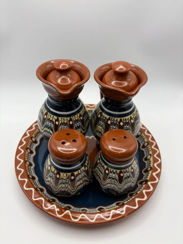 Bulgarian Pottery Condiment Table Set