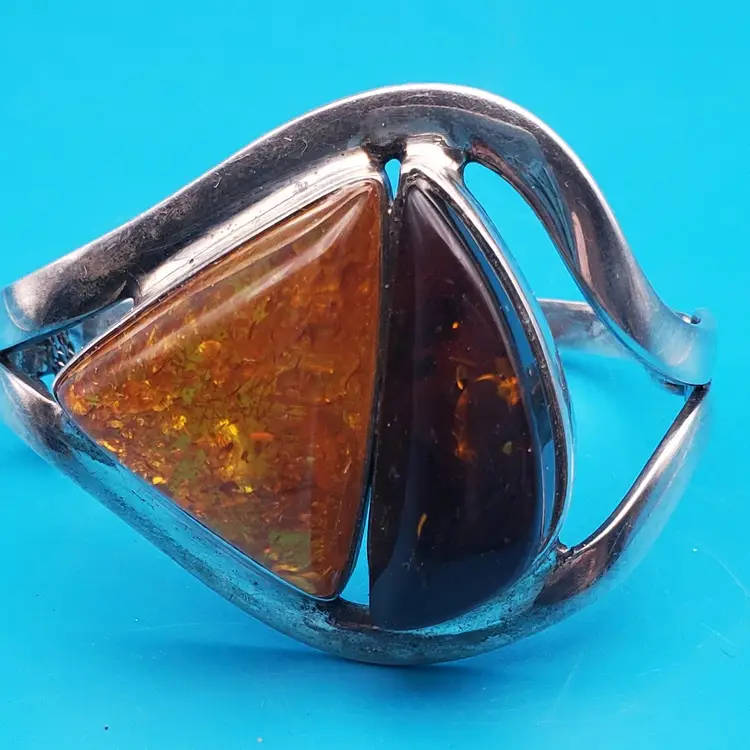 Vintage Baltic Amber Glass Stone Silver Alloy Bracelet