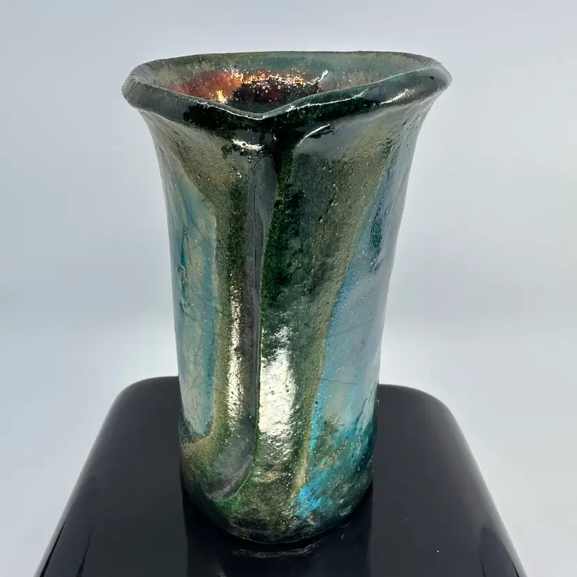 Raku Glazed Studio Pottery Small Vase Signed