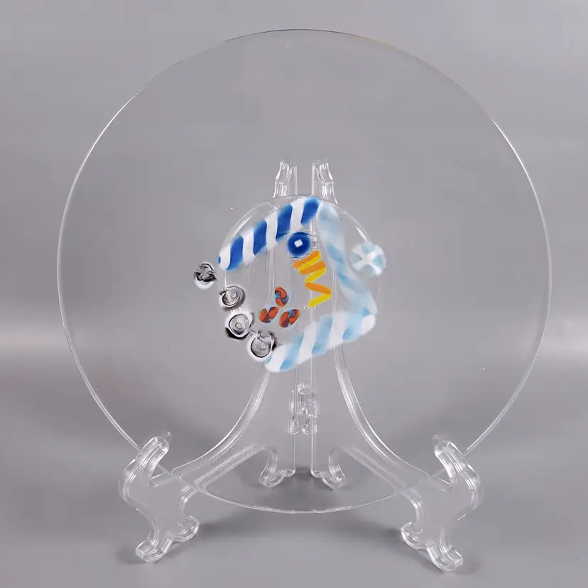 Clear ART GLASS Millefiori Style Round Decorative TRINKET DISH