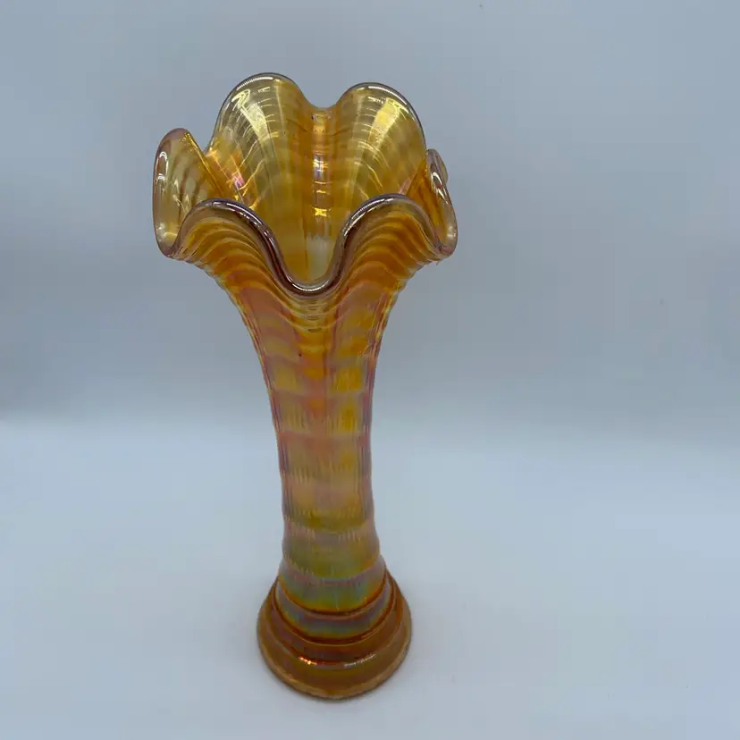 #0710 Imperial Glass Company Marigold Carnival Glass Ripple vase.