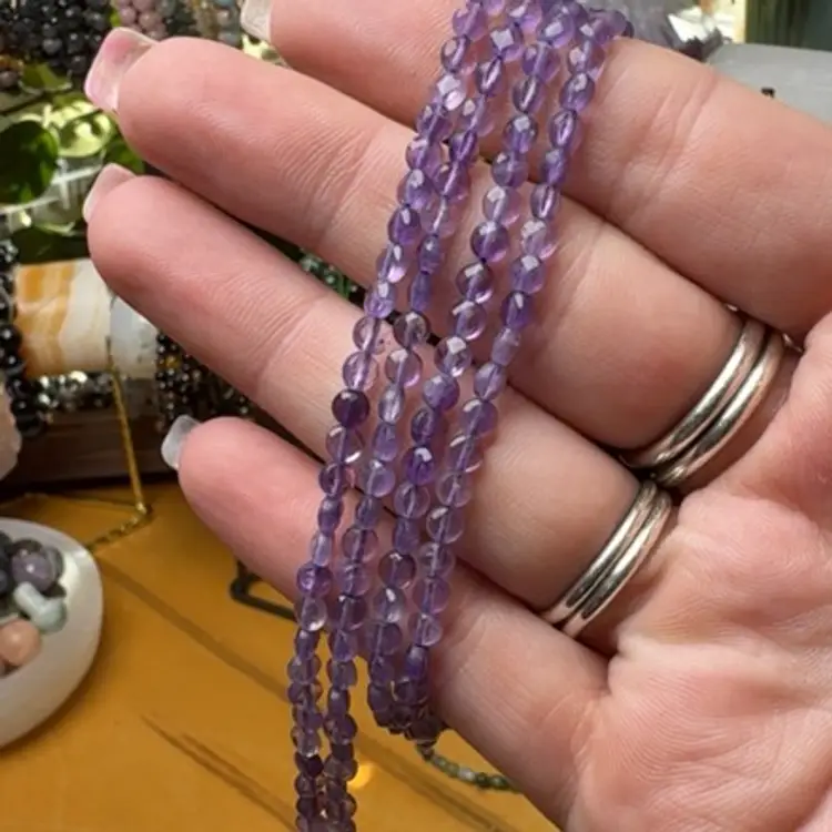 Amethyst Faceted Coin 4mm Bracelet