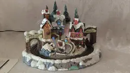Fiber Optic Village With Working Magnetic Train & color changing Waterfall 2004 Avon Topwell Vintage Christmas Winter holiday Table Decor