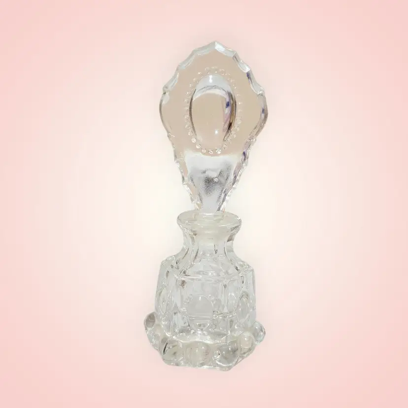 Vintage Perfume Bottle by LE Smith 1940's W/Clear Oval Stopper Beaded Detail