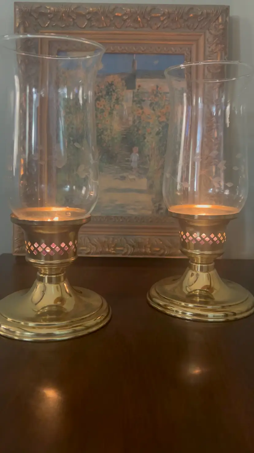 Princess House Hurricane Candle Holder Pair