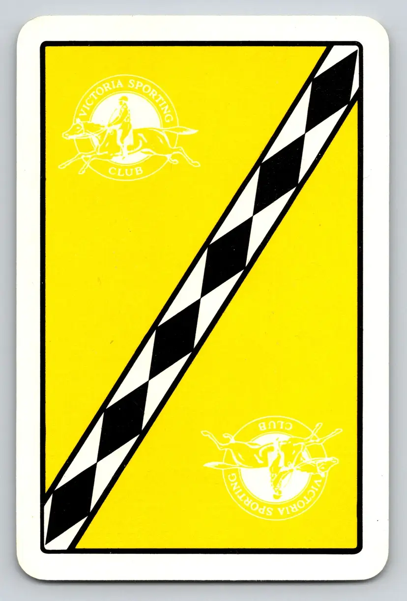 Trade Card Yellow Victoria Sporting Club Swap Card Three of Spades Playing Card, Horse Equestrian - 439