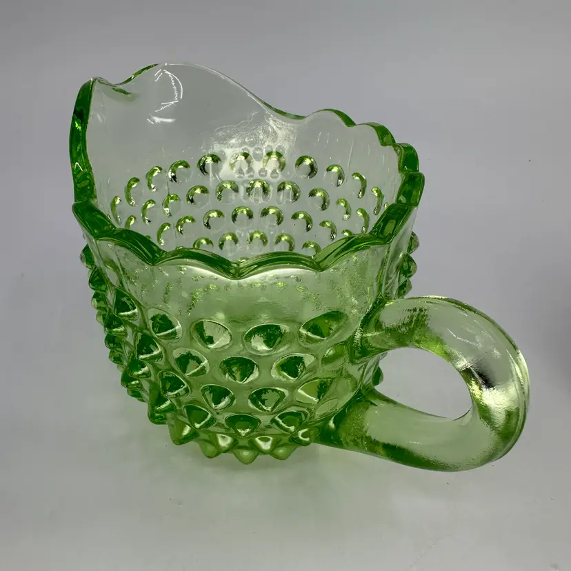 Vintage L.E. Smith Hobnail Green Glass Creamer/ Small Pitcher
